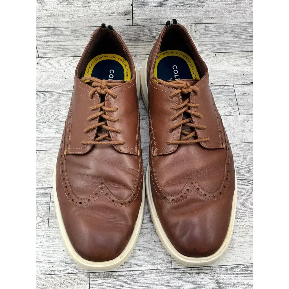Cole Haan Mens 10.5M Wingtip Oxford Shoes Brown Leather Grand Sole‎ Lace Up